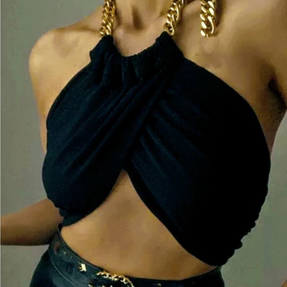 Cider Brown Twist Crop Top with Gold Chain